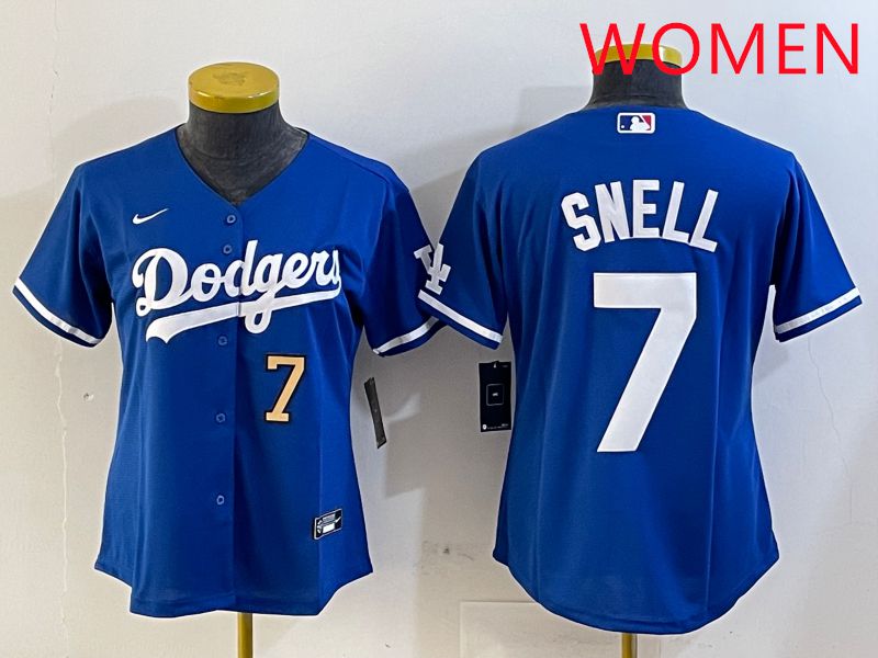 Women Los Angeles Dodgers #7 Snell Blue Game 2025 Nike MLB Jersey style 7->women mlb jersey->Women Jersey